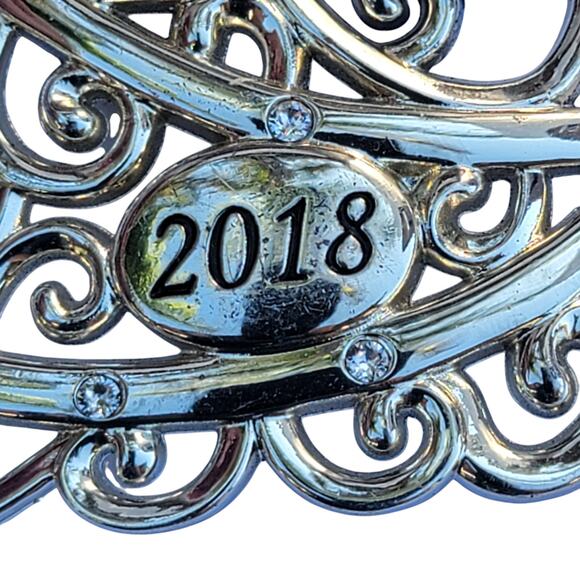 Silver Filigree Christmas Tree Ornament 2018 with Rhinestone Accents - Picture 4 of 10